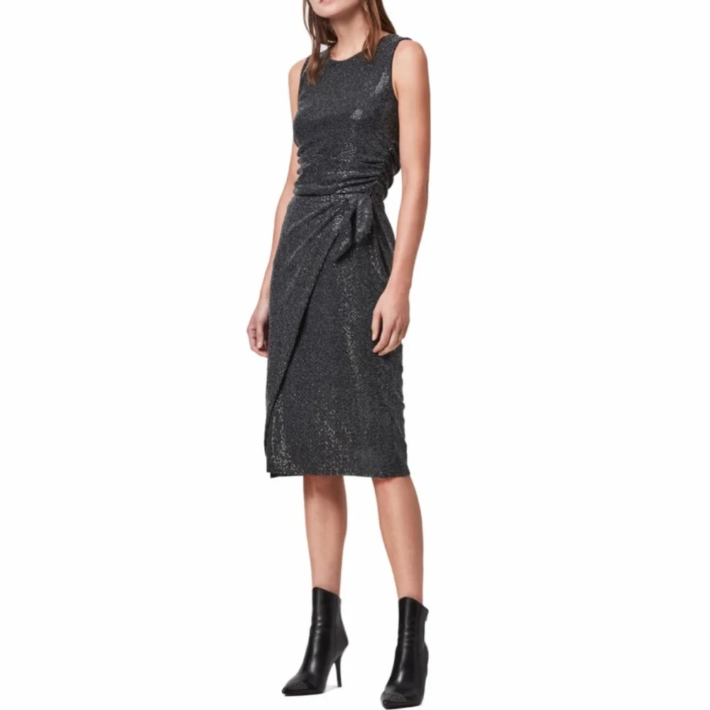 AllSaints Womens Allegra Faux Wrap Shimmer Sheath Dress Party Cocktail Size 6 - Picture 6 of 13